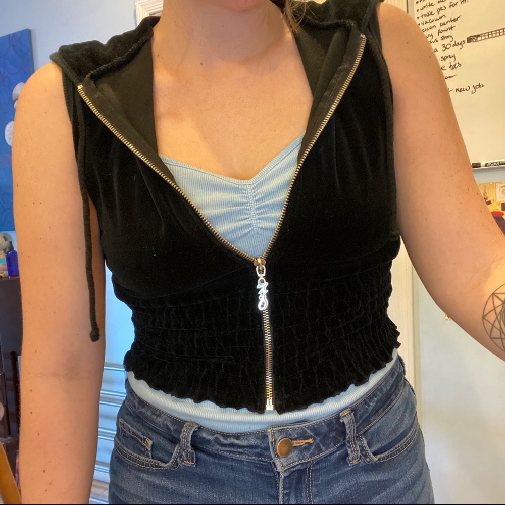 Black Zip-Up Vest with Hood